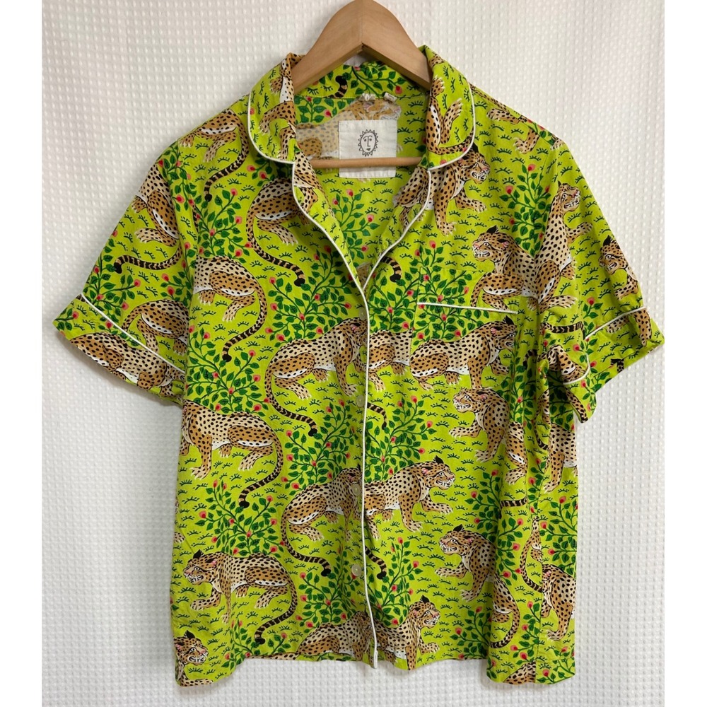 Printfresh Womens size M Organic Leopard Print Pajama Top Short Sleeve Cotton a1 - Picture 8 of 8